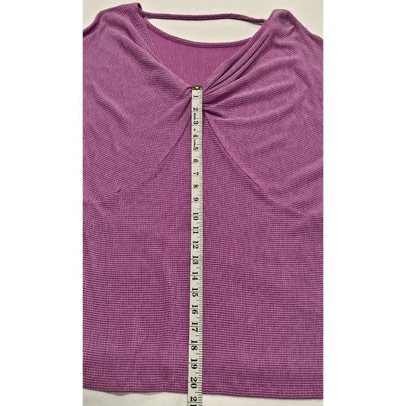 Como Vintage Blouse Pink White Textured Short Sleeve Spandex V Back Size M - Picture 6 of 11